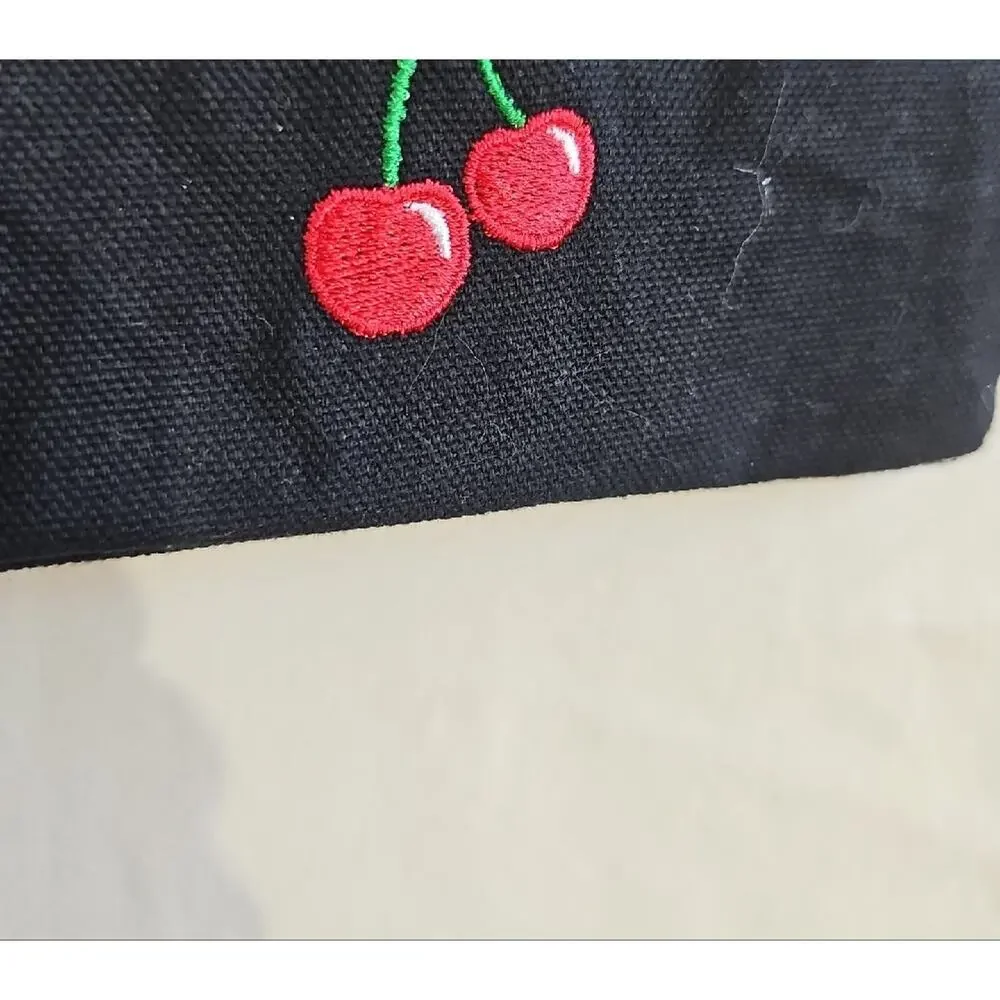 8 Other Reasons Black Cherry Embroidered Canvas Makeup Pouch